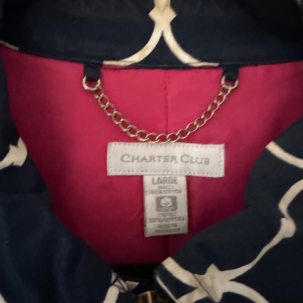 Stylish dark Charter Club Dark Blue and White zippered Patterned Jacket jacket w - Picture 5 of 8